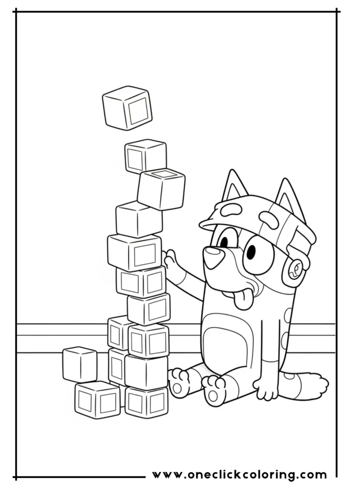 Bluey Building a Tall Tower of Blocks