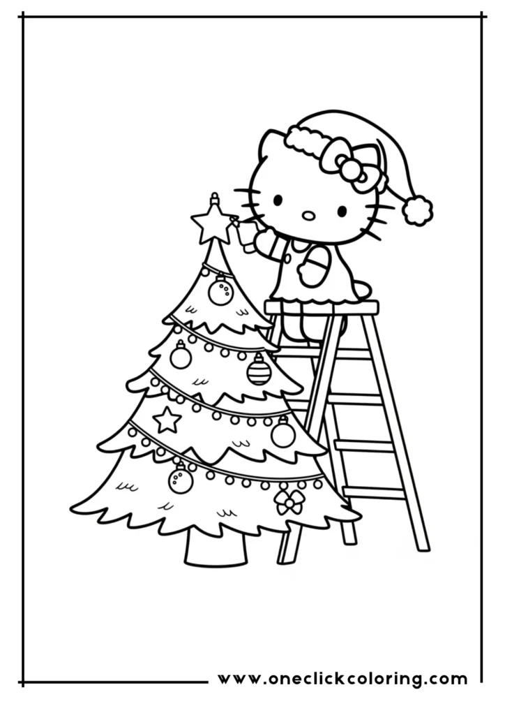 Hello Kitty Decorating a Christmas Tree