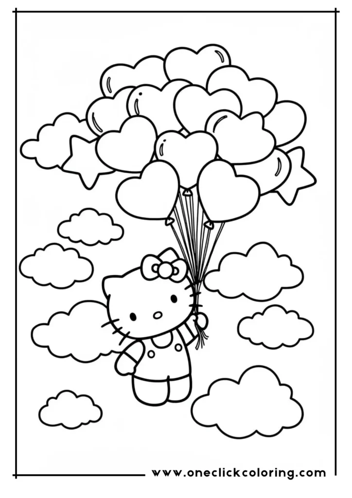 Hello Kitty Floating with a Bunch of Balloons